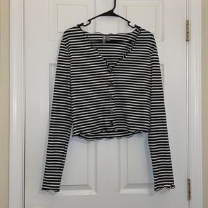 ASOS Tall v neck top ribbed with buttons down front and long sleeve